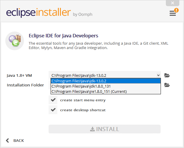 Select JDK version and installation location