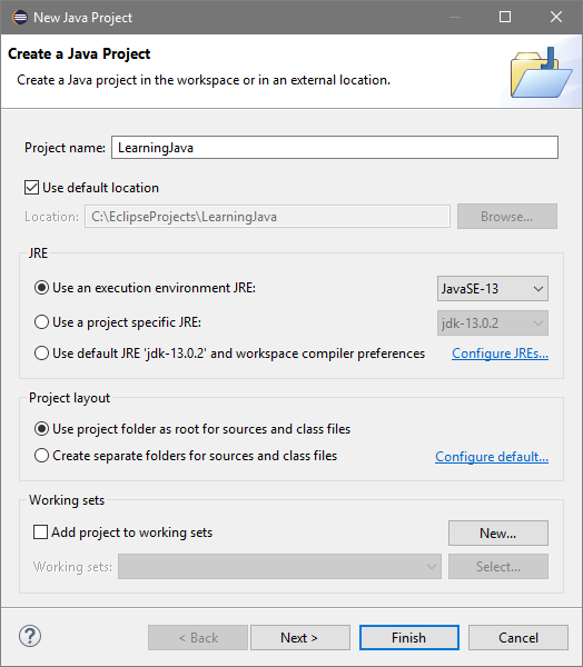 Create a new Java Project in Eclipse