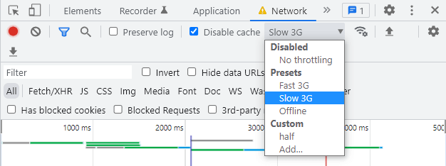 Throttle network to Slow 3G in developer tools
