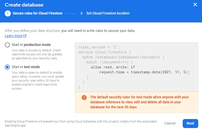 New Firebase project ready notification