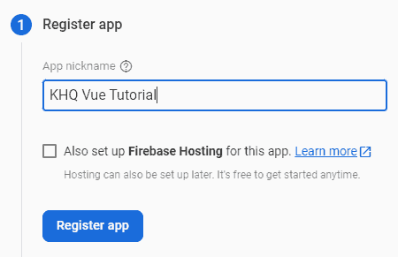 Name and register your Firebase app