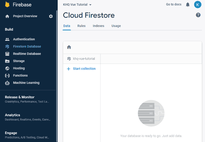 Firestore database dashboard