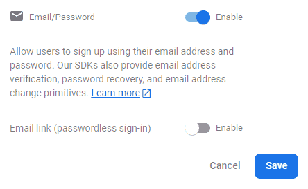 Enable Email/Password Sign-in
